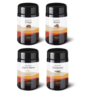 Mushroom Power Pack: Biologische Extract Capsules van Chaga, Reishi, Cordyceps en Lion's Mane (Kenzi)