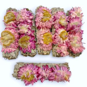 Witte Salie (Sage) met Roze Zonnebloem - Smudge Sticks Bio (Mystic Cacao)