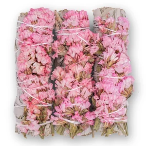 Witte Salie (Sage) met Roze Sinuata - Smudge Sticks Bio (Mystic Cacao) Statice