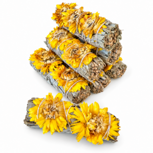 Witte Salie (Sage) met Gele Zonnebloem - Smudge Sticks Bio (Mystic Cacao)